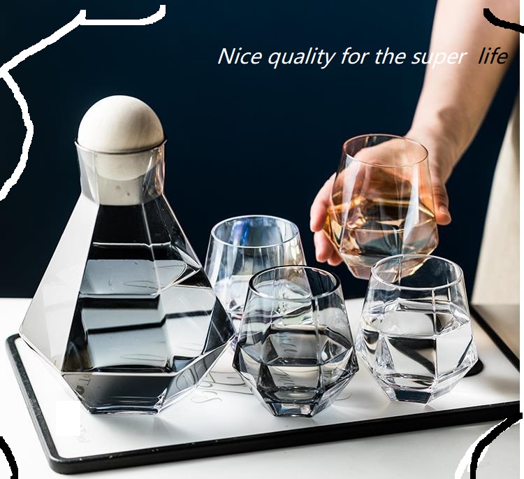 Hexagonal Clear Cup Stock OEM Colored Gold Rim Whiskey Glass Cup
