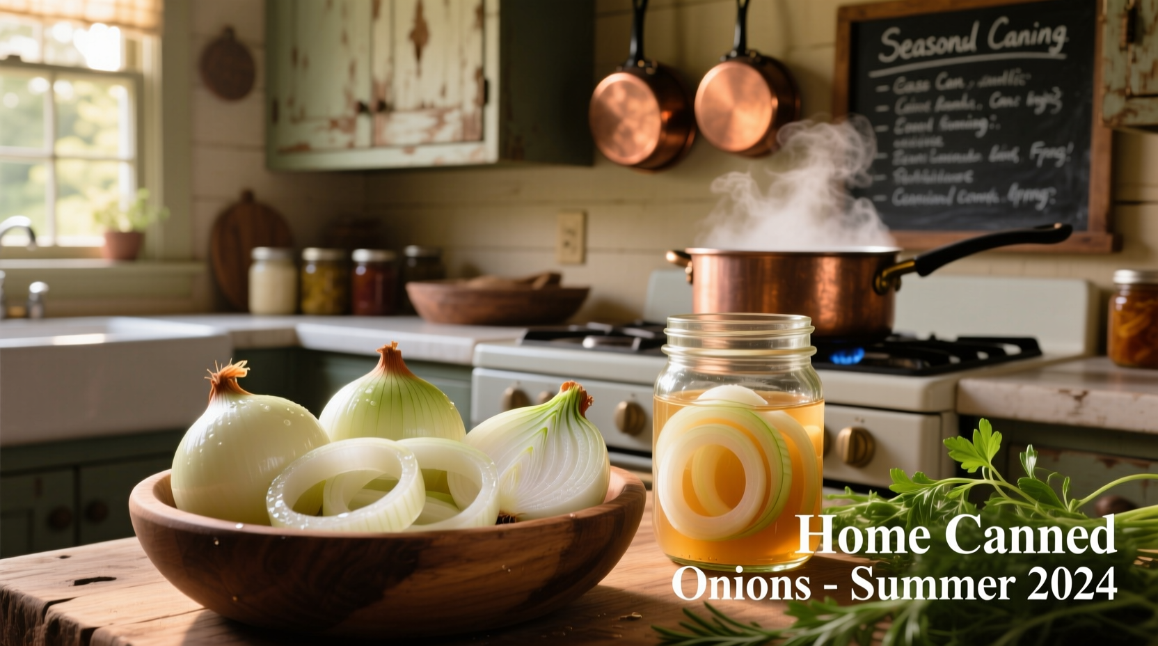 Fresh onions prepared for home canning process