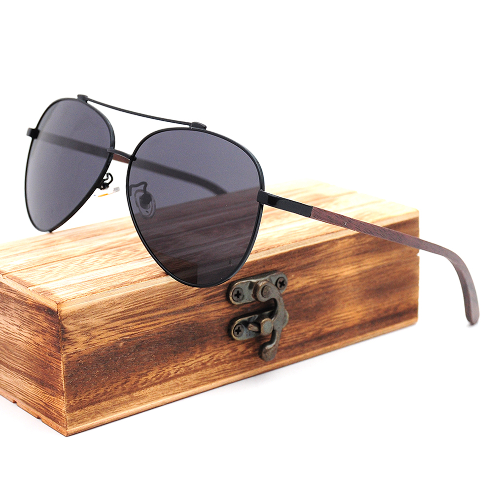 Bras en bois en metal classiques de la mode aor lunettes de soleil polarisees pour les hommes