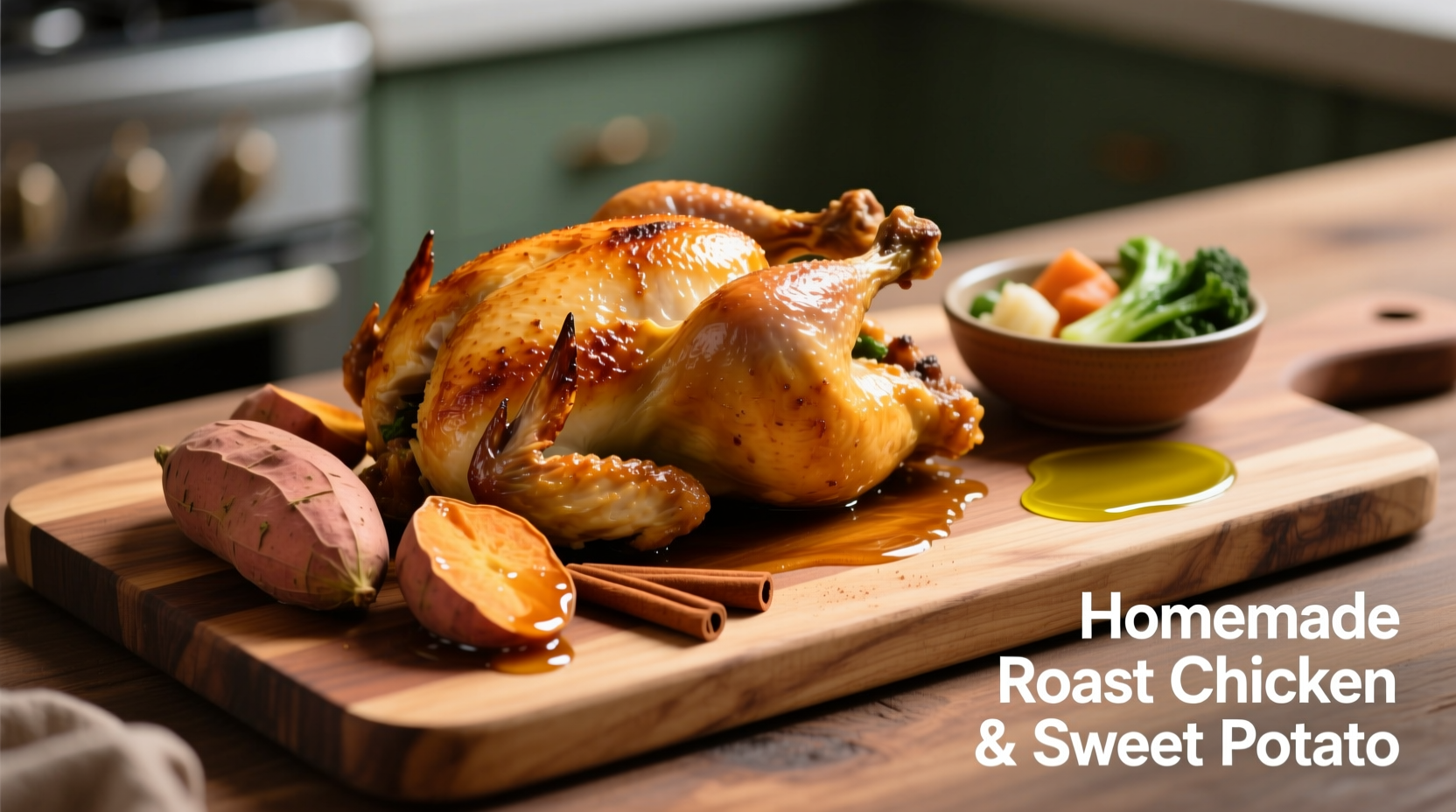 Roasted chicken and sweet potato meal preparation