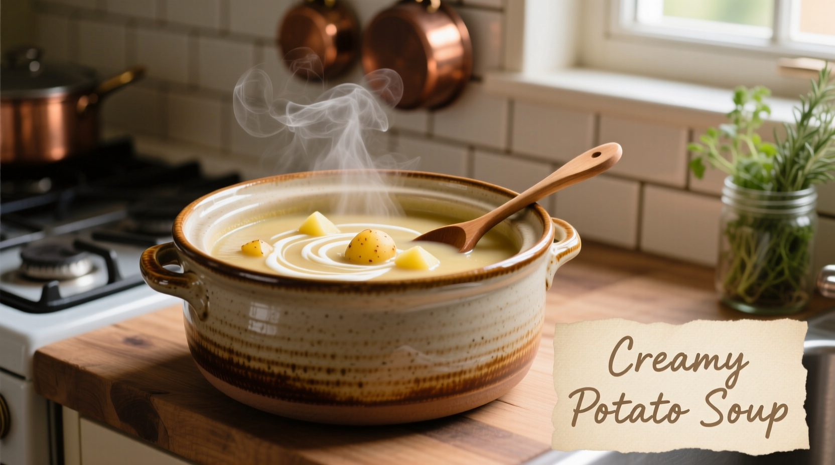 Slow cooker filled with creamy potato soup