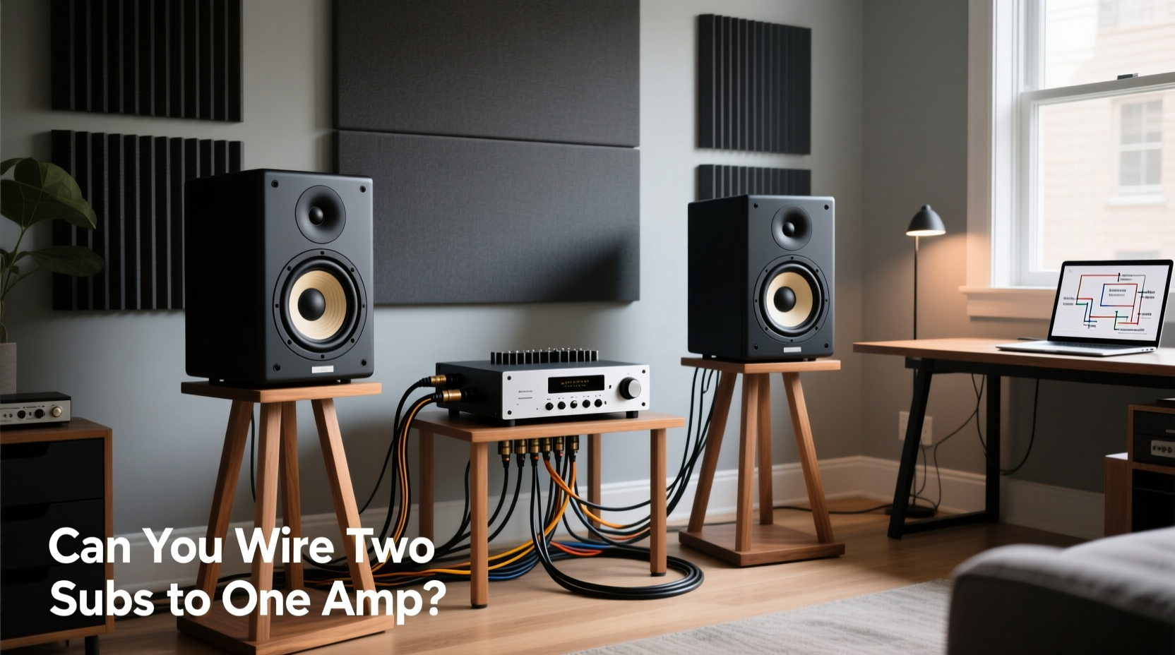 Dual subwoofer wiring diagram showing connections between two subs and one amplifier