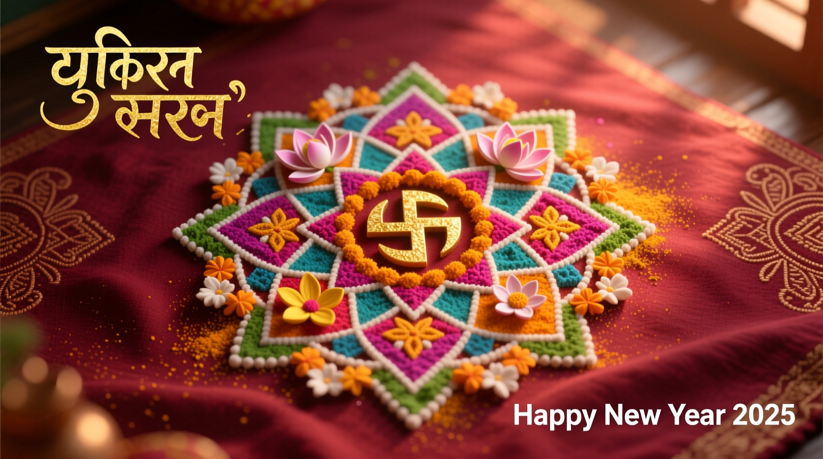 how to write new year wishes with rangoli