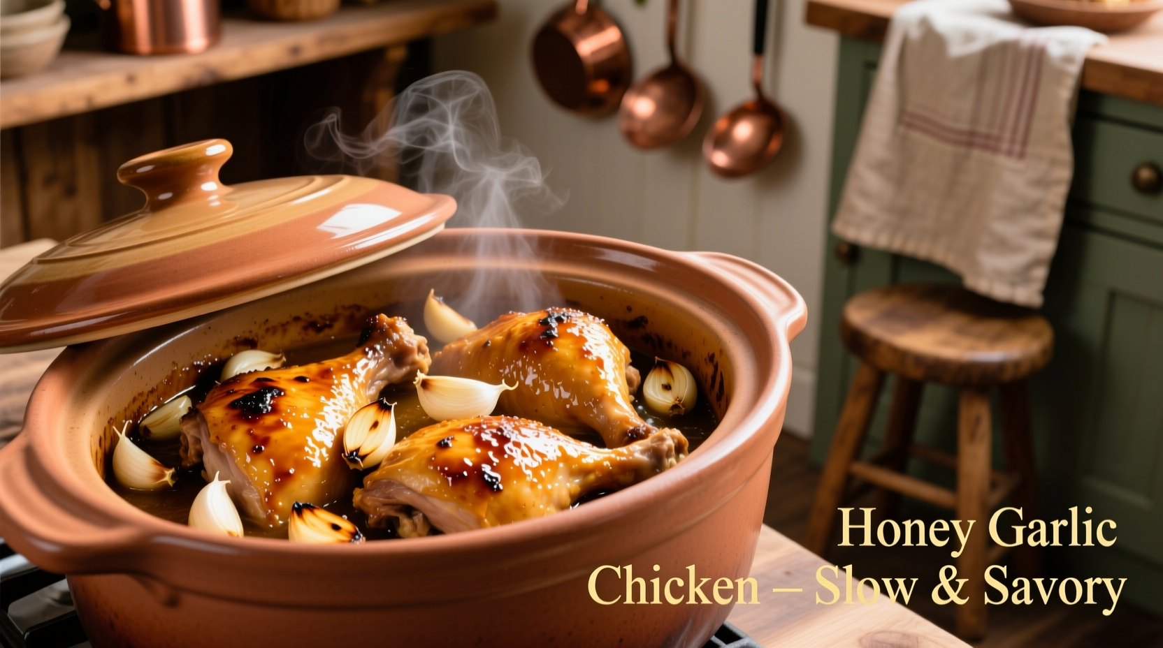 Golden honey garlic chicken in crock pot