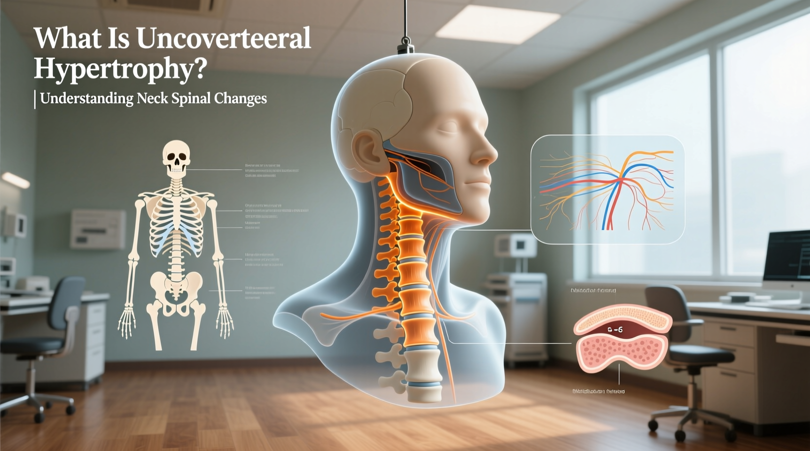 Medical diagram showing uncovertebral joint hypertrophy in cervical spine