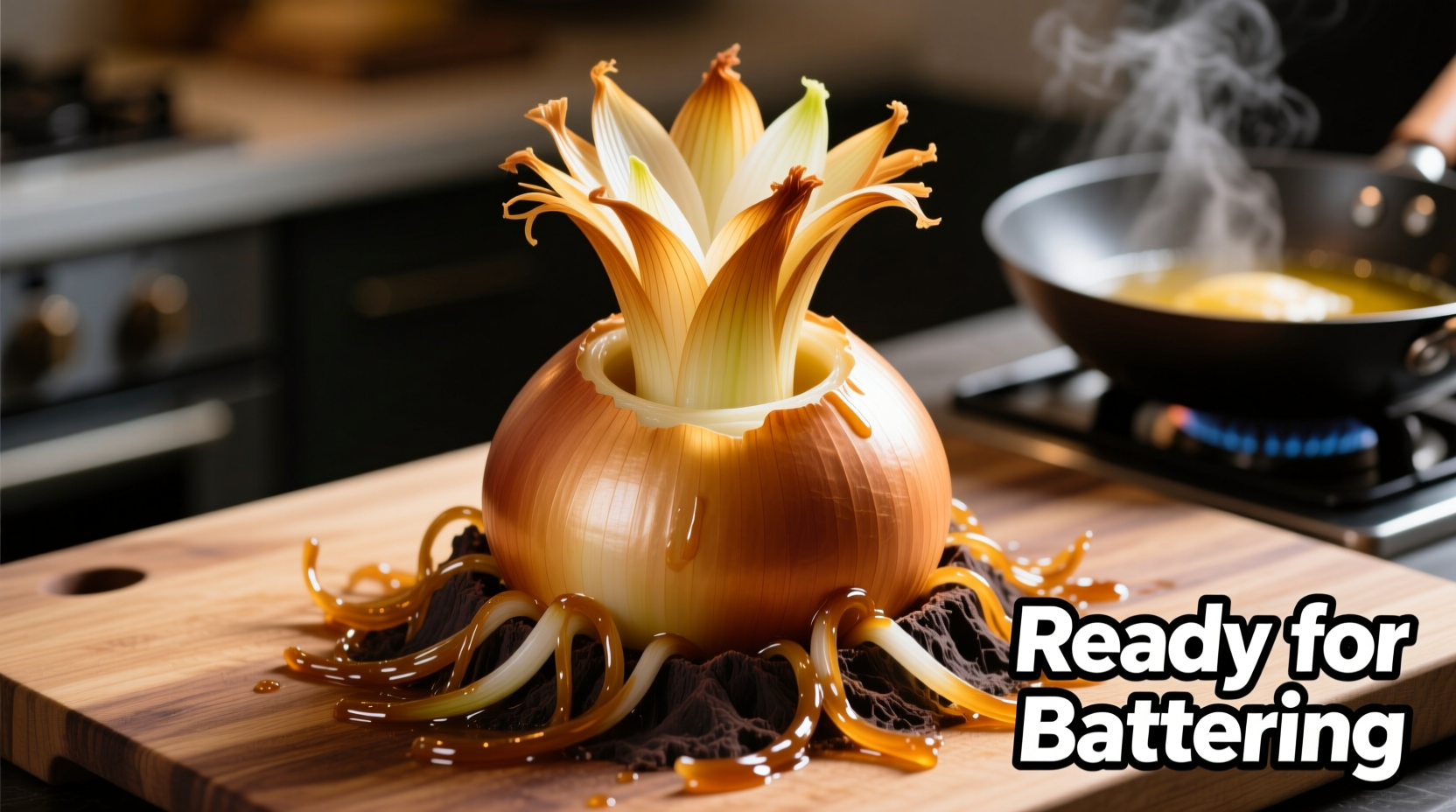 Perfectly bloomed onion volcano ready for battering