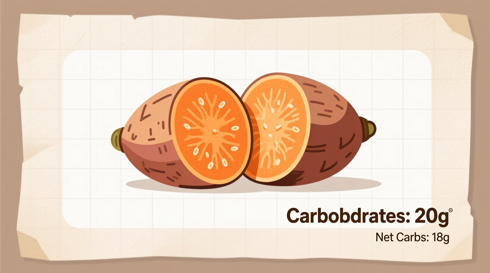 Carbs in Small Sweet Potato: 26g Total, 22.2g Net (USDA Data)