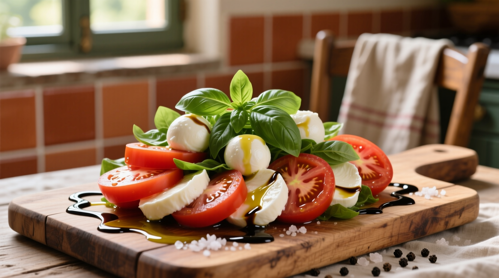 Fresh tomato basil mozzarella Caprese salad arrangement