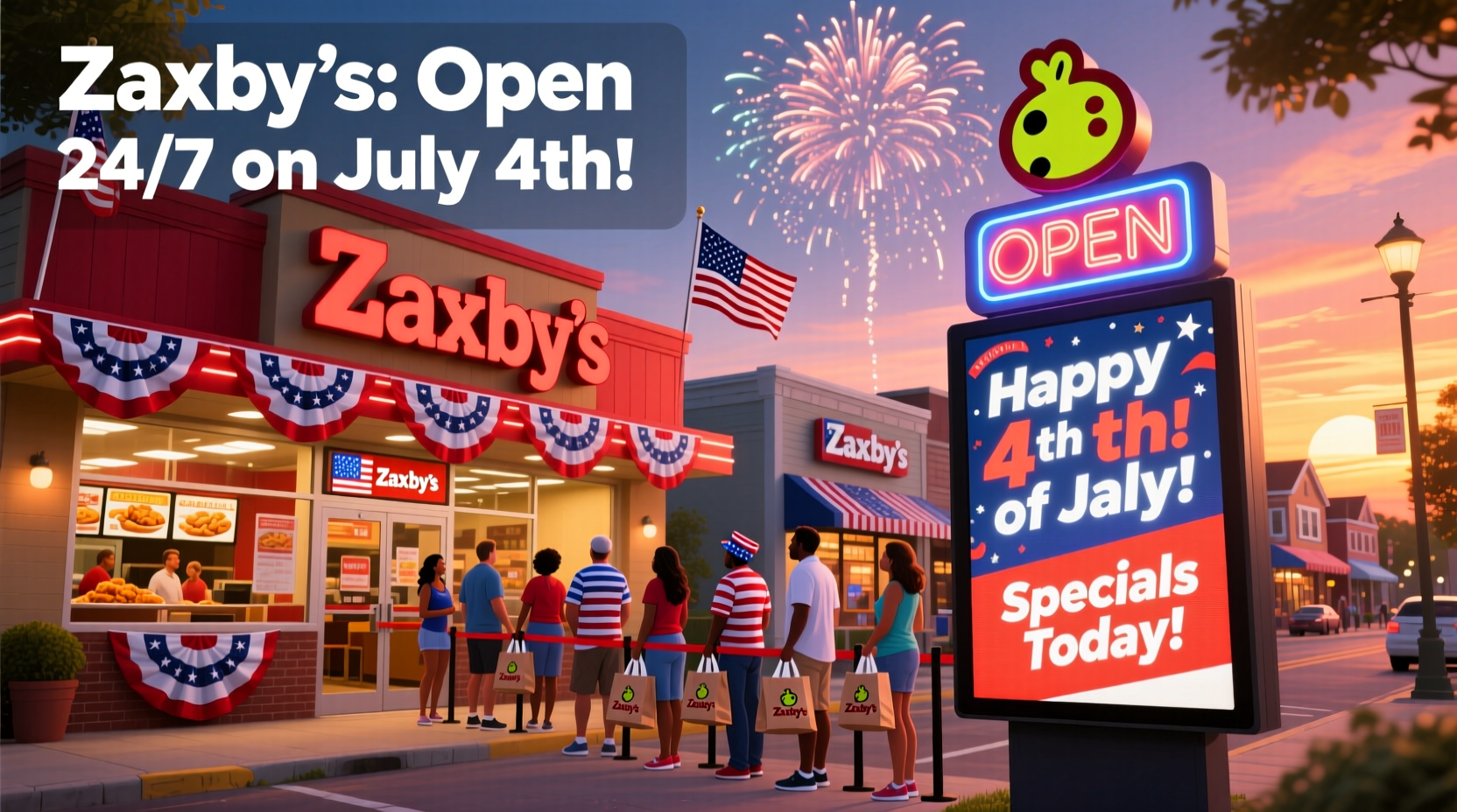is zaxbys open on july 4th
