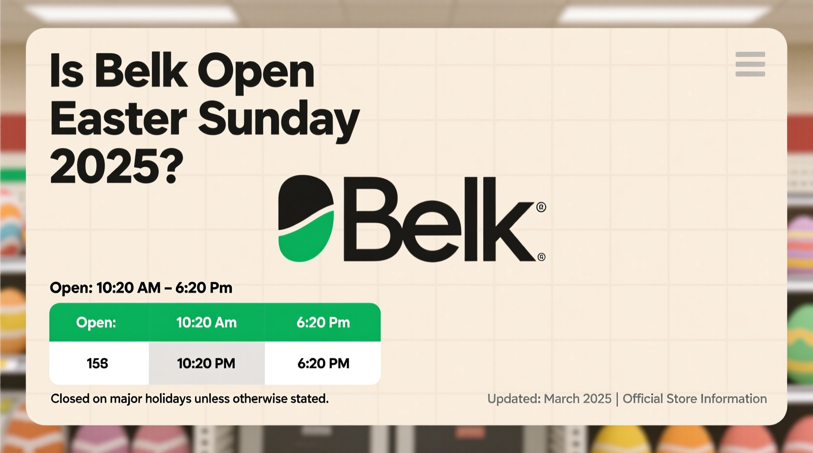 is belk open easter sunday