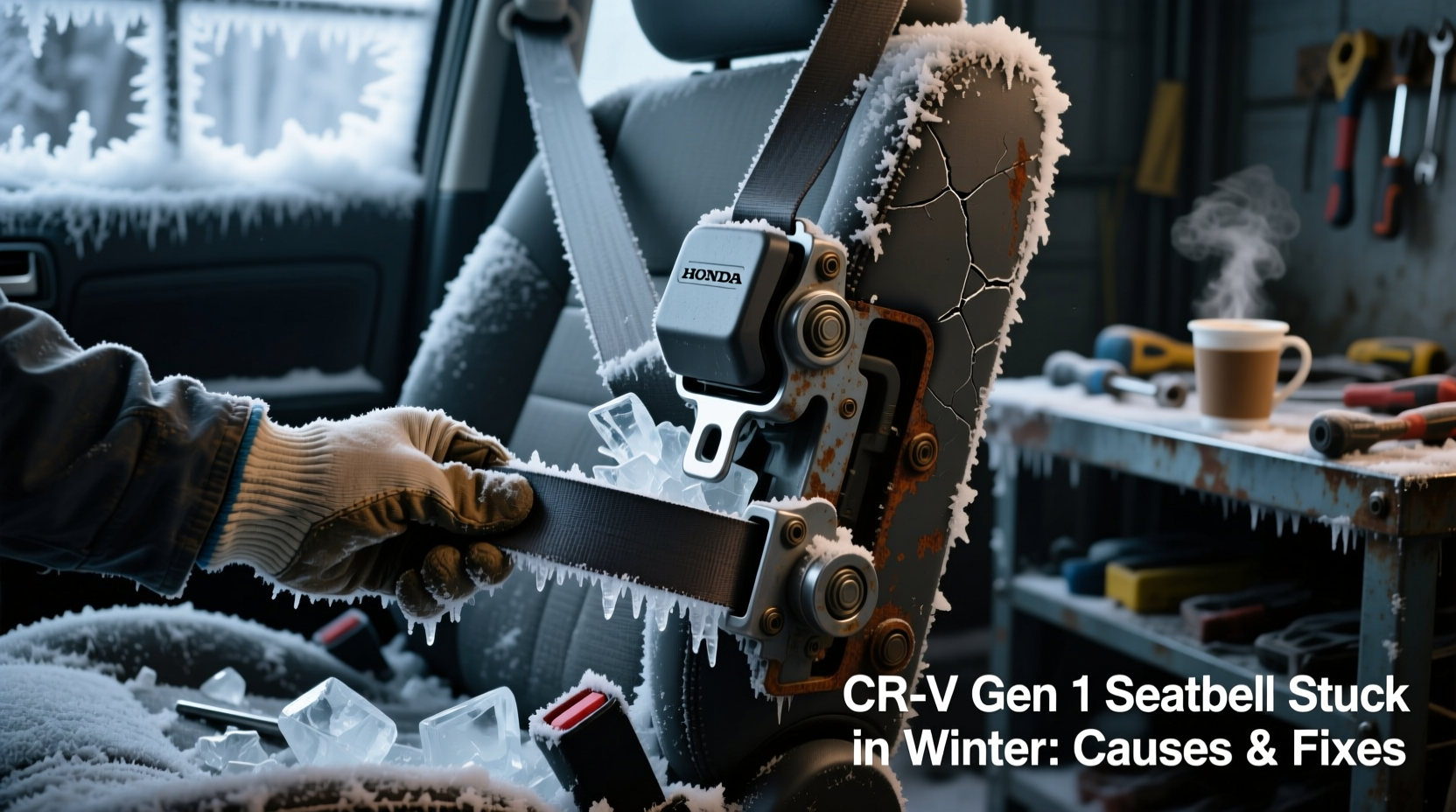 crv gen1 seatbelt stuck winter