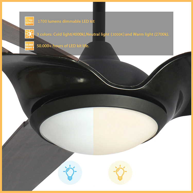 56 inch three blades smart ceiling fan with light LED ceiling fans for living room decorated