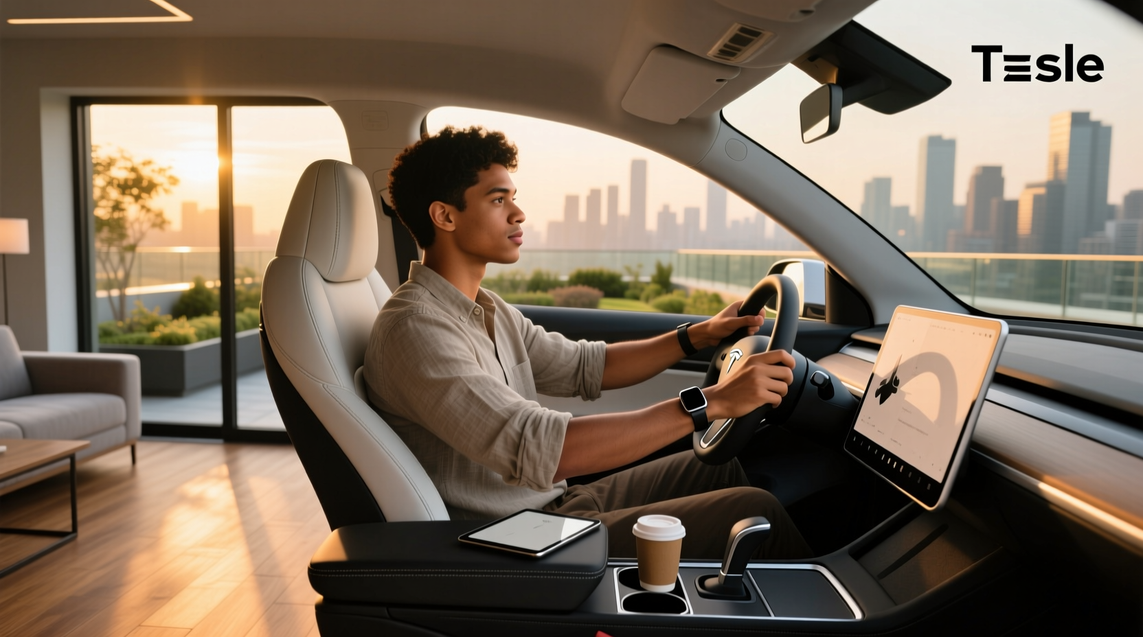 Tesla Model 3 driver seat with lumbar control pad visible on side
