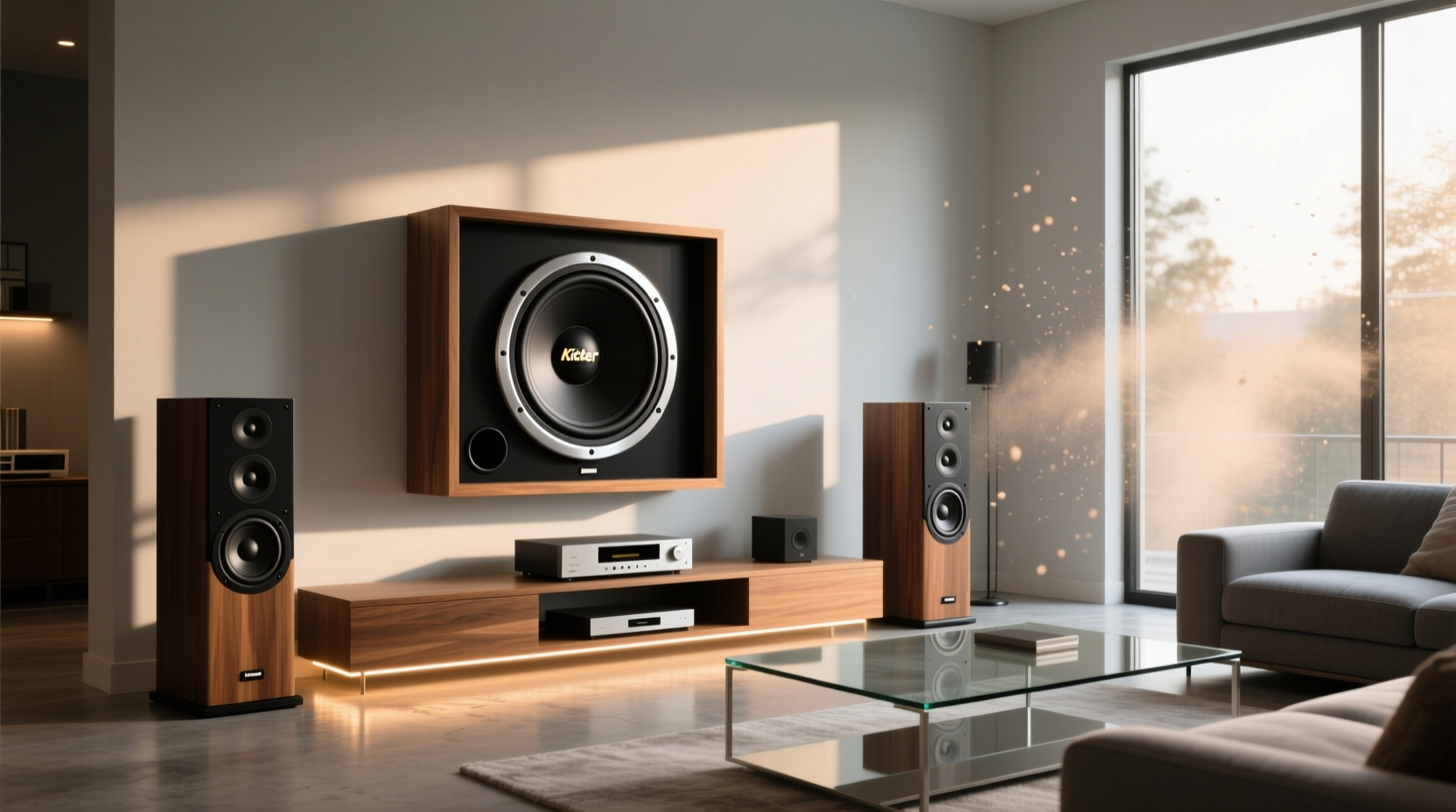 Kicker 10-inch subwoofer installed in a sealed enclosure