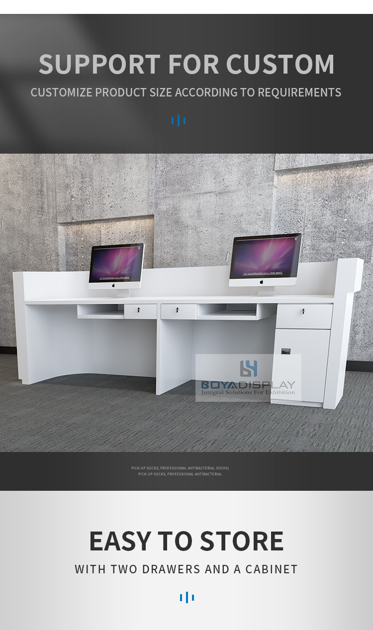 Factory Price custom size wooden salon white reception desk table office with drawer