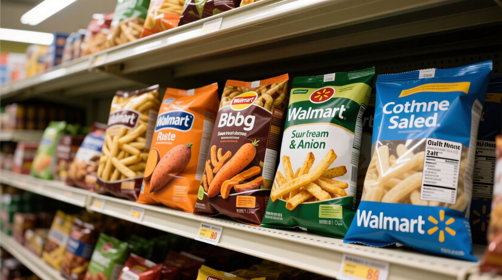 Potato sticks varieties displayed on Walmart shelf