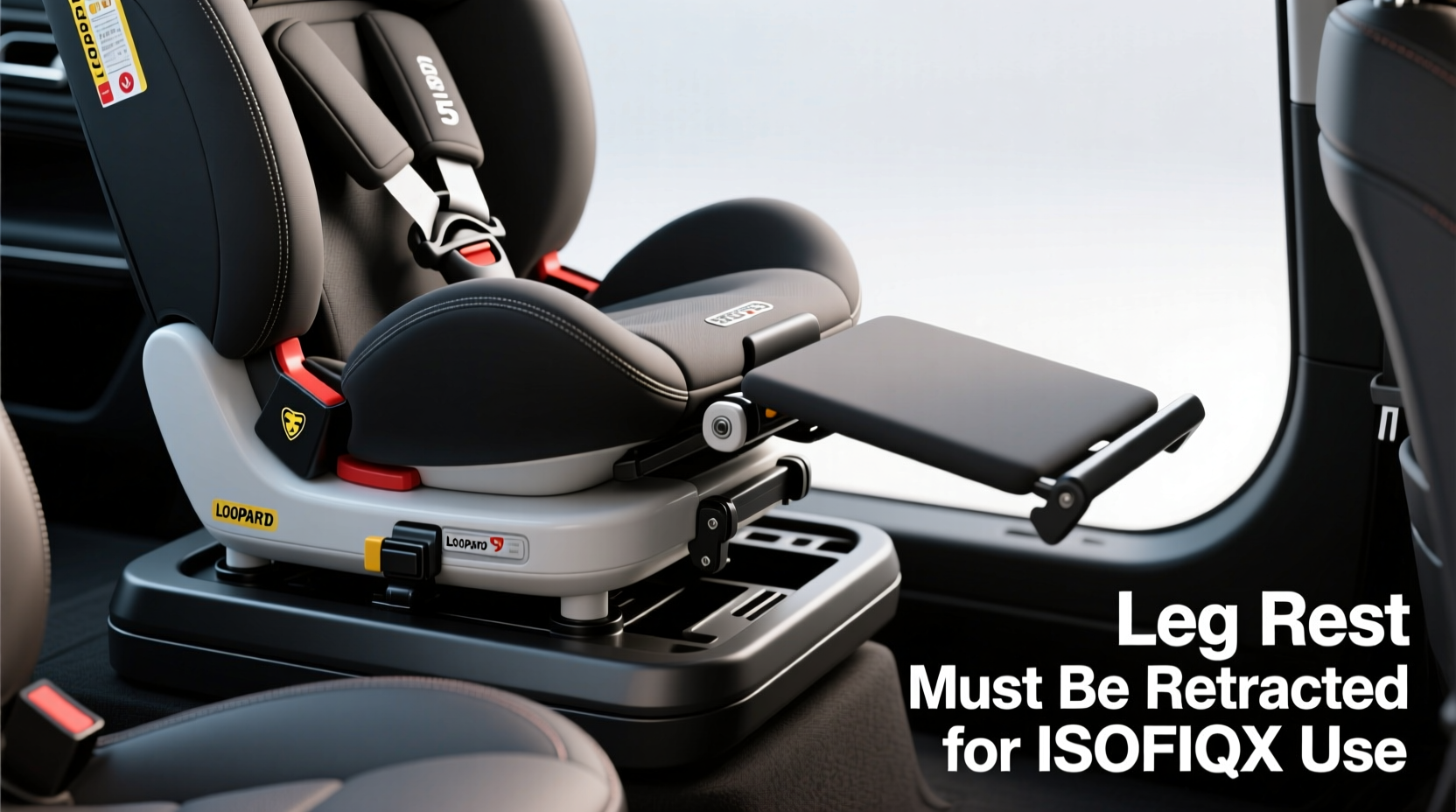 leopard 5 leg rest isofix warnings