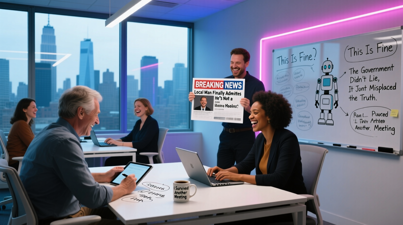 The Onion editorial team working in modern office environment