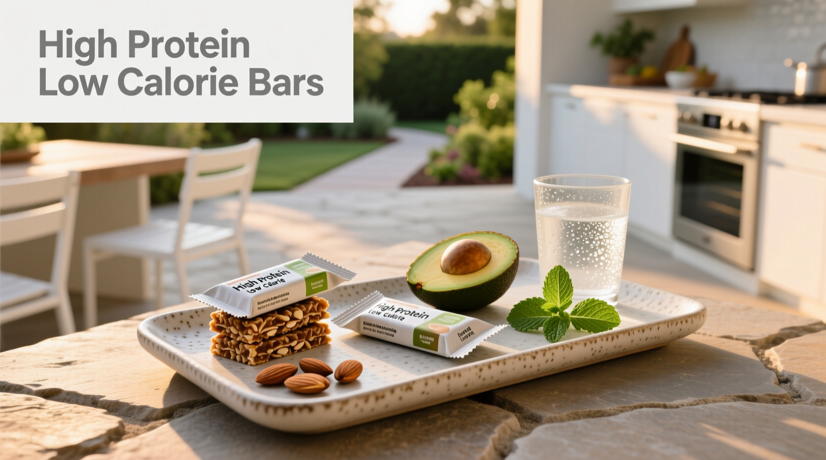 Close-up of hand holding a low calorie high protein bar wrapper showing nutrition facts