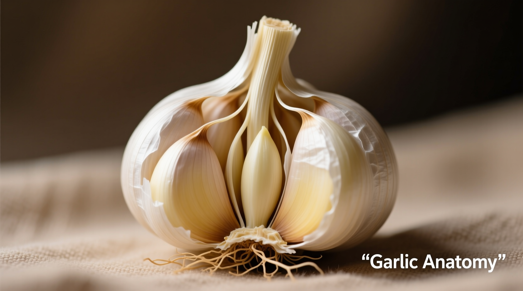 Whole garlic head with separated cloves showing anatomy
