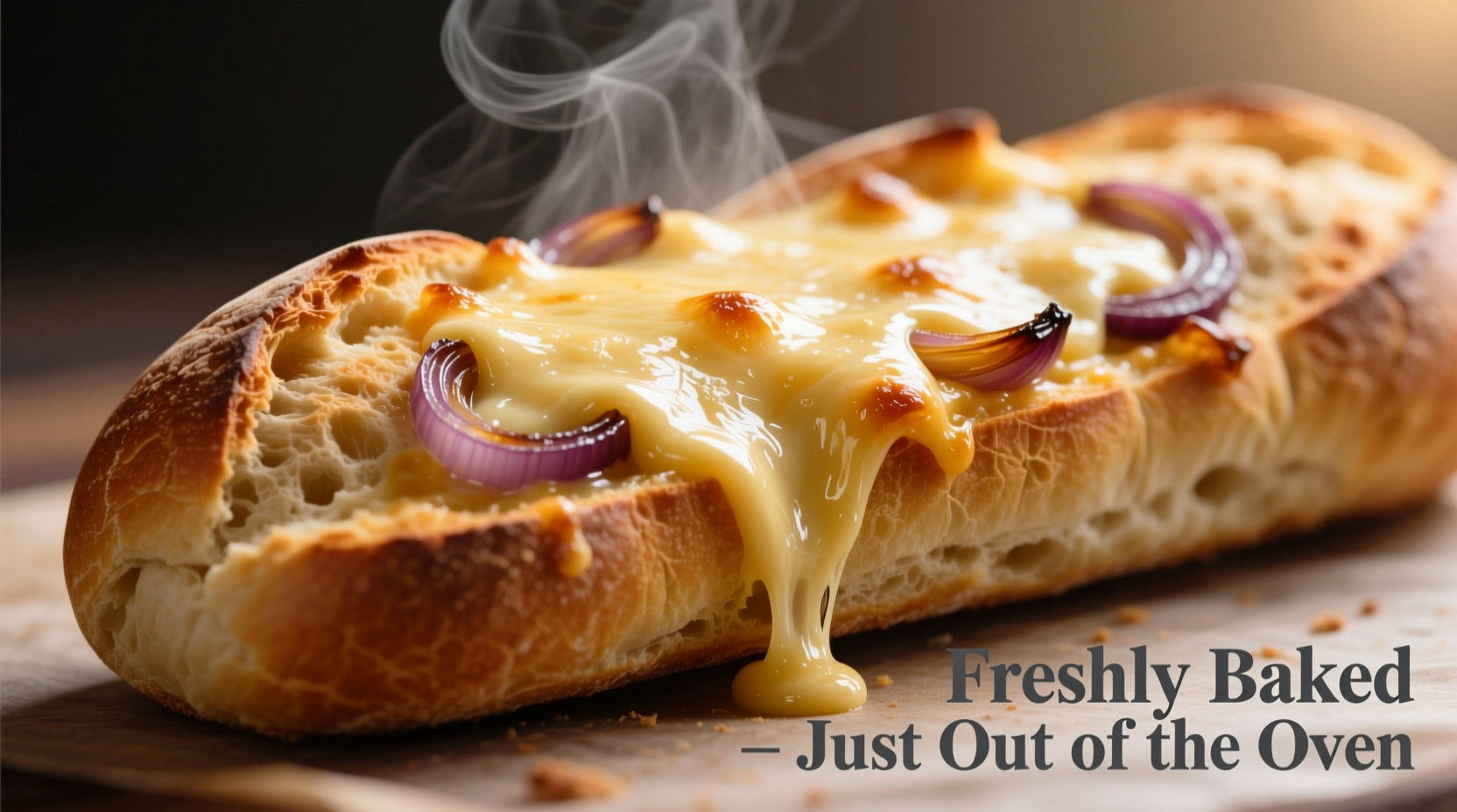 Freshly baked cheese and onion cob with melted cheese oozing out
