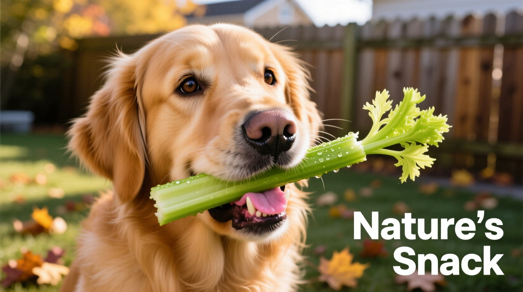 Dog eating small piece of celery stick