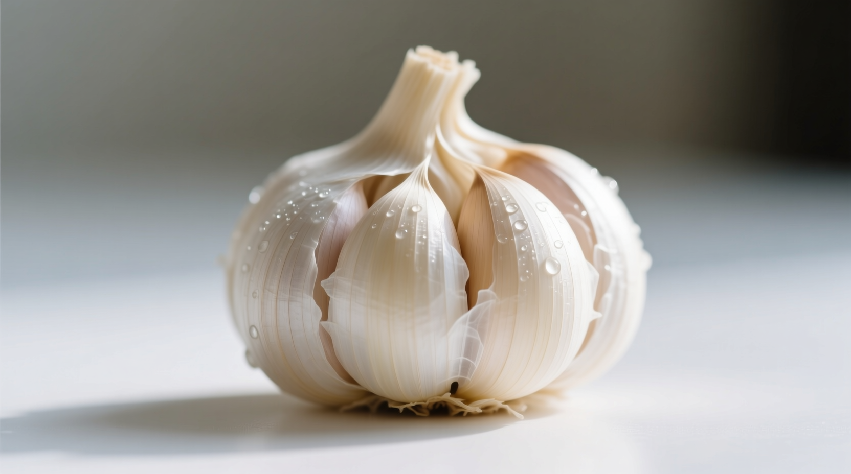 Fresh garlic bulb with papery skin intact