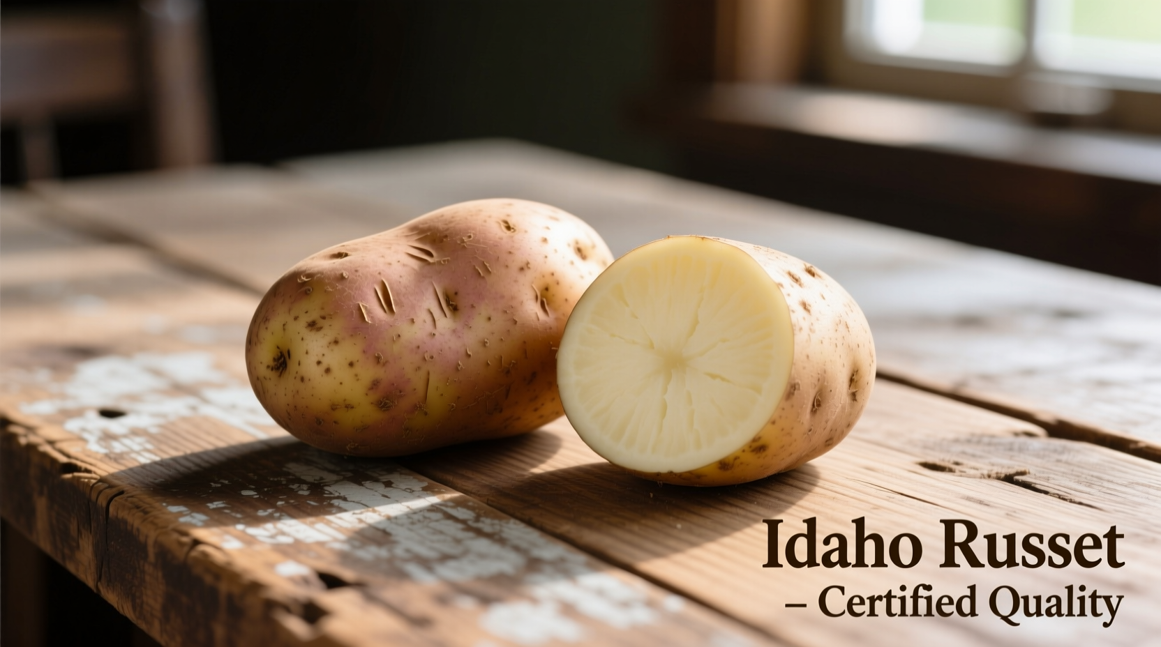 Idaho Russet potato comparison on wooden table