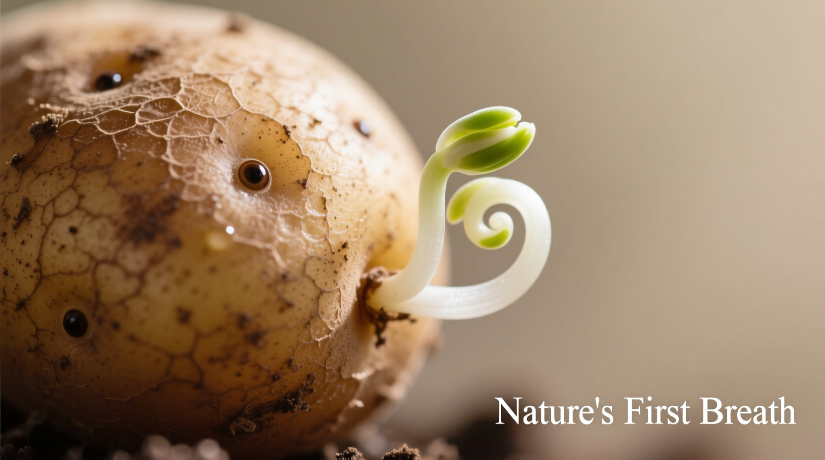 Close-up of potato eyes with small sprouts emerging