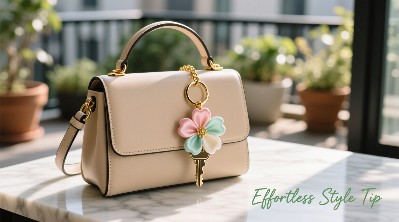 effortless tips to style your handbag using a flower keyring for a fresh look