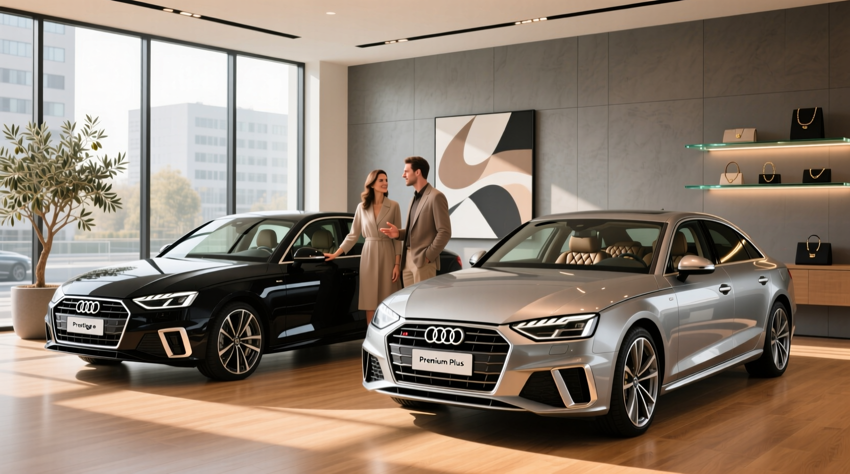Close-up of Audi A4 Prestige interior showing head-up display and ventilated seats
