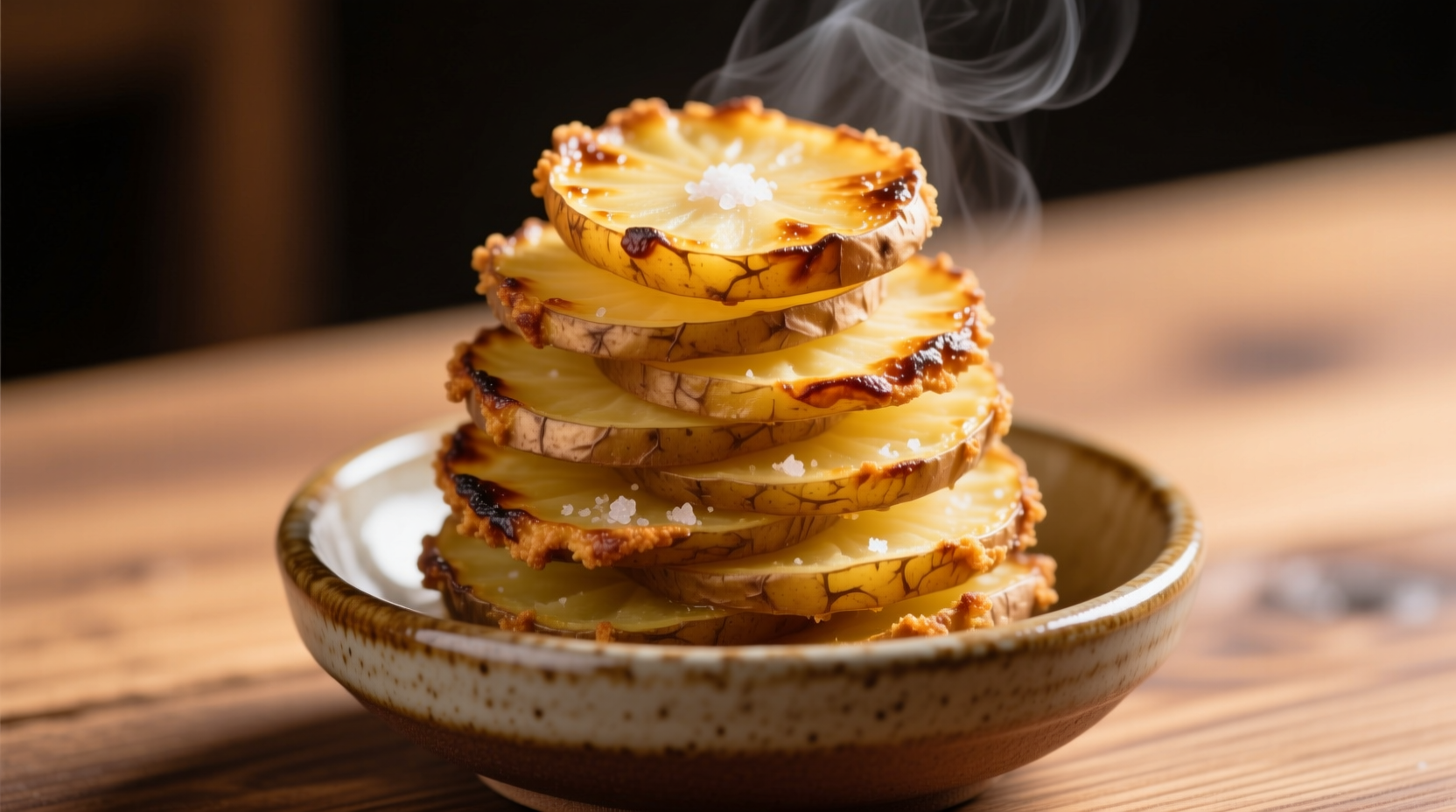 Golden brown potato stack with crispy edges