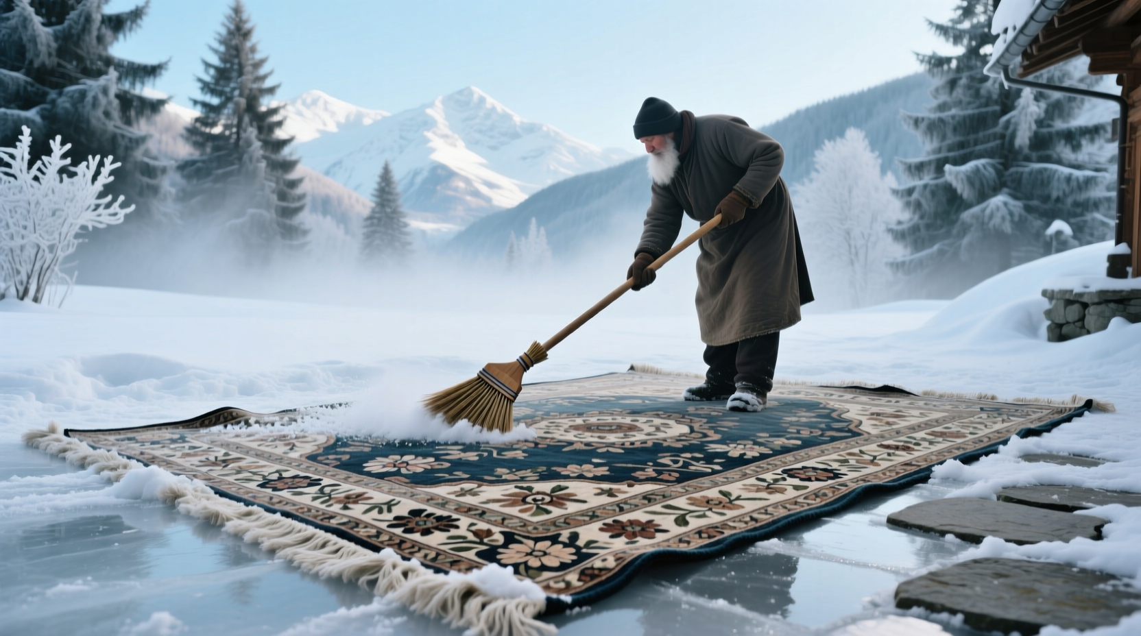 clean a rug with nothing but snow and freezing temperat