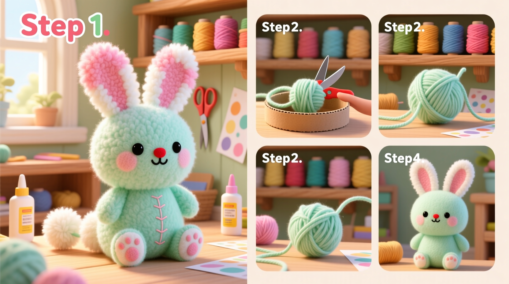 how to make a pom pom easter bunny