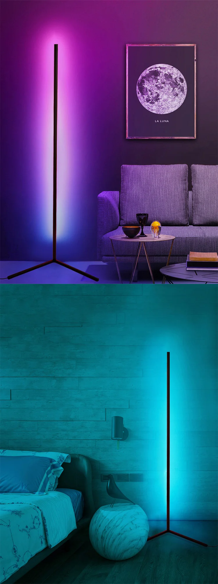 Dropshipping Nordic Modern Decorative 140cm Remote Controlled LED Light RGB Tripod Corner Floor Lamp For Living Room