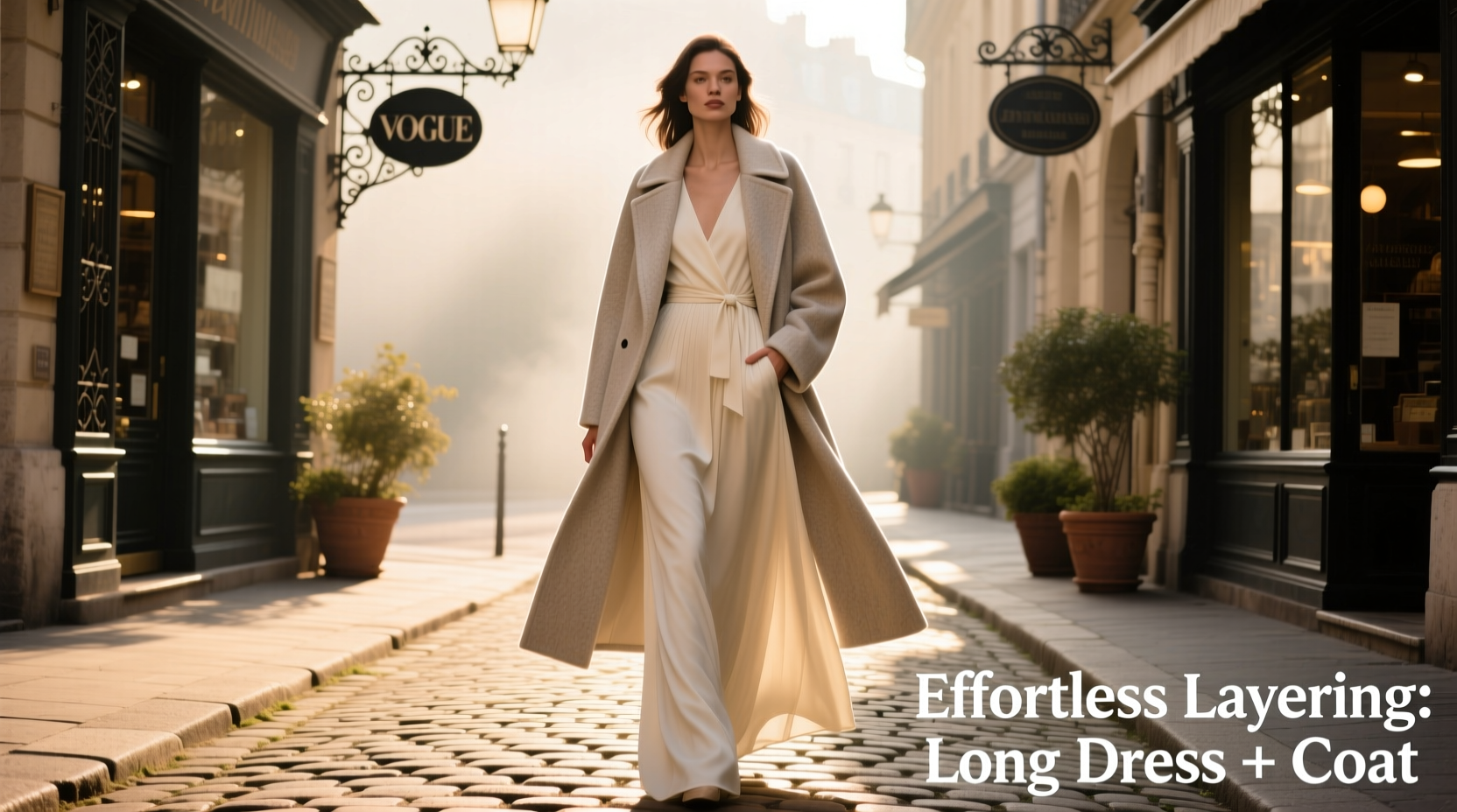 effortless style how to combine long dresses with coats for chic layered looks