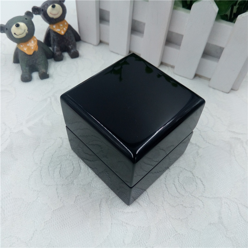 Wooden Box factory customized Glossy Black Lacquer Wooden Ring Box Leather Ring Slot Box For Weddings