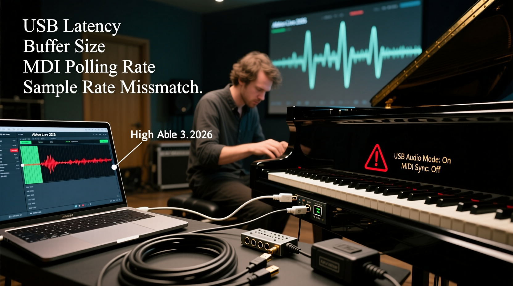 Why does my stage piano produce audible latency when using USB-MIDI with Ableton Live 2026 — and how to fix it for touring musicians