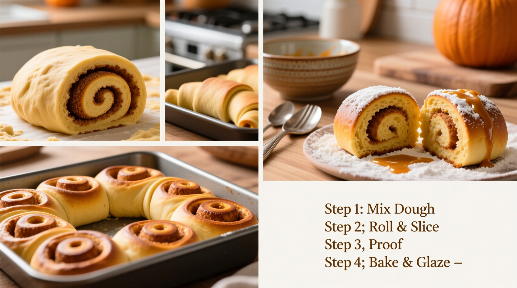 step by step guide to making soft and fluffy pumpkin cinnamon rolls at home