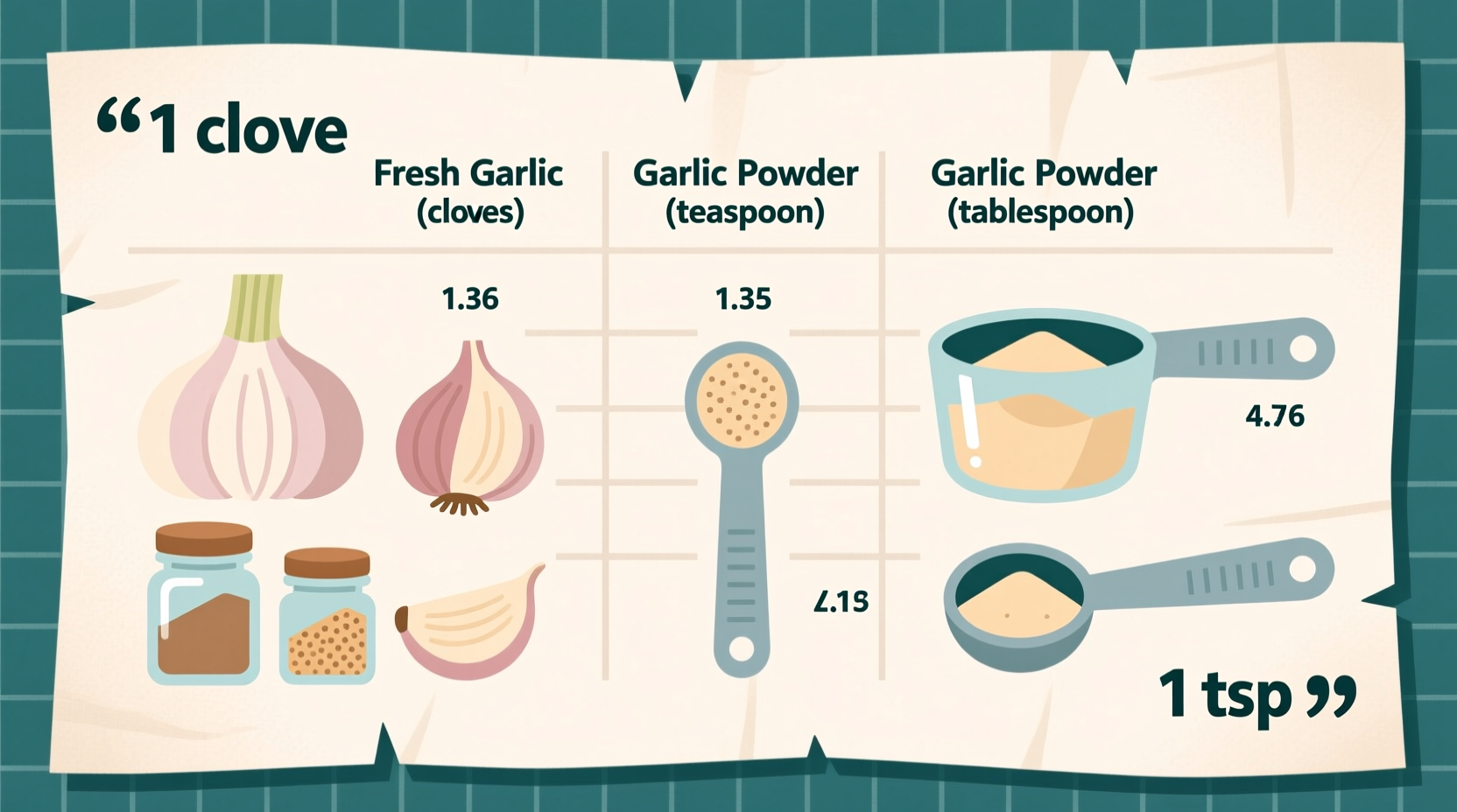 Garlic powder measurement comparison chart