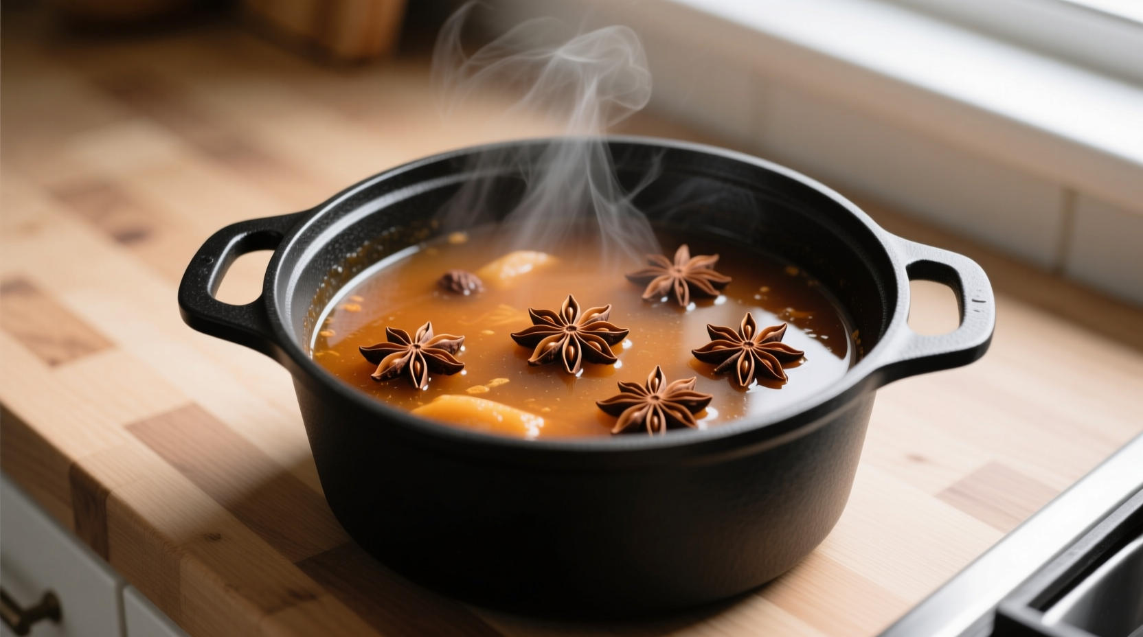 Weekend stew pot with star anise visible - proves bold flavor works without specialty stores