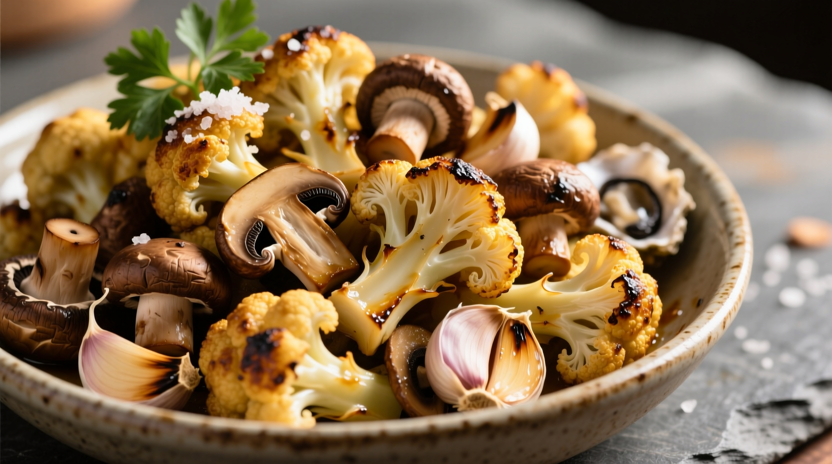 Golden roasted cauliflower mushrooms with garlic