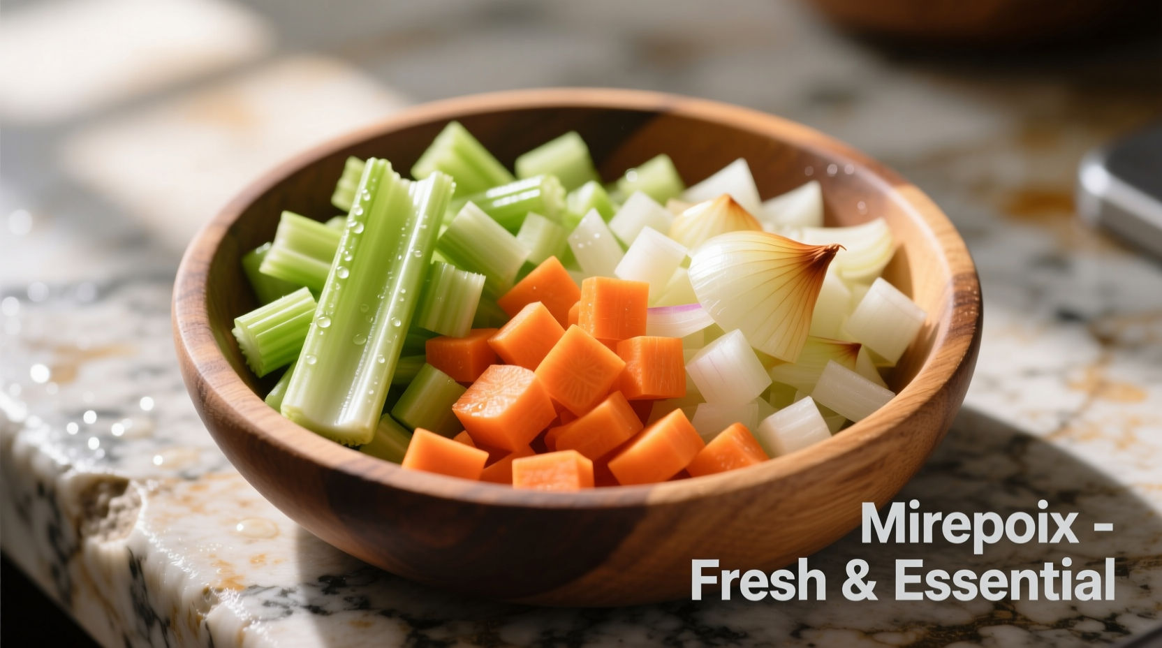 Fresh celery carrots and onions chopped for mirepoix