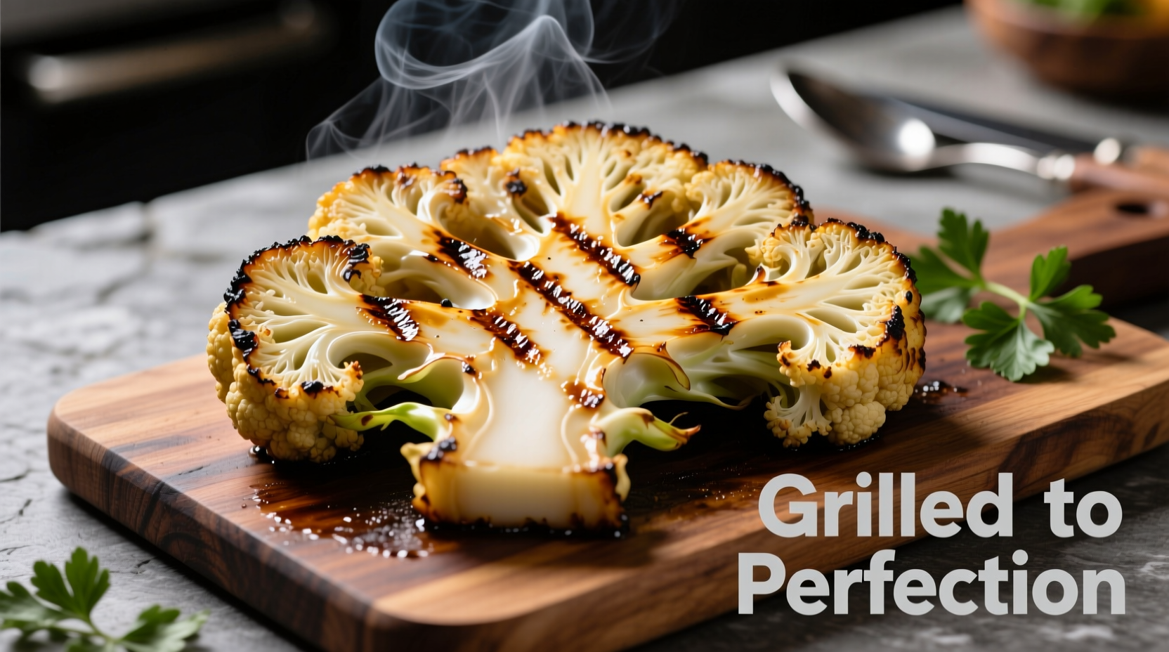 Perfectly grilled cauliflower steak with char marks