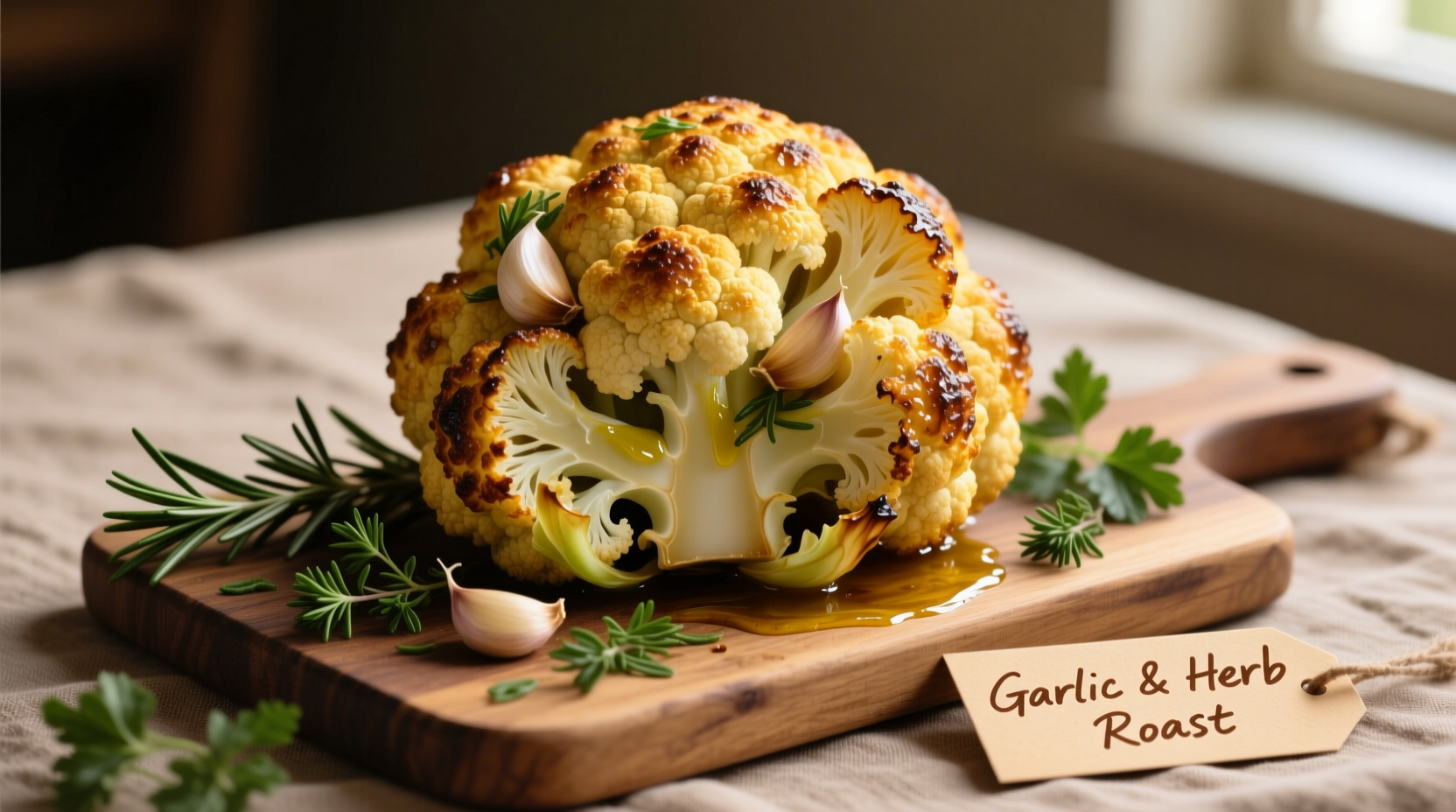 Golden roasted cauliflower with garlic and herbs