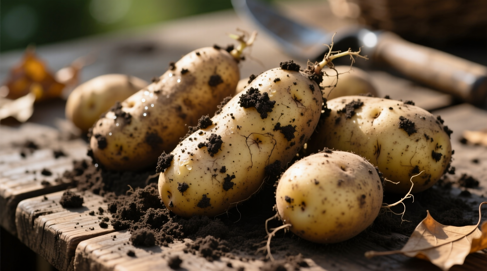 Freshly harvested potatoes with soil still clinging to skin