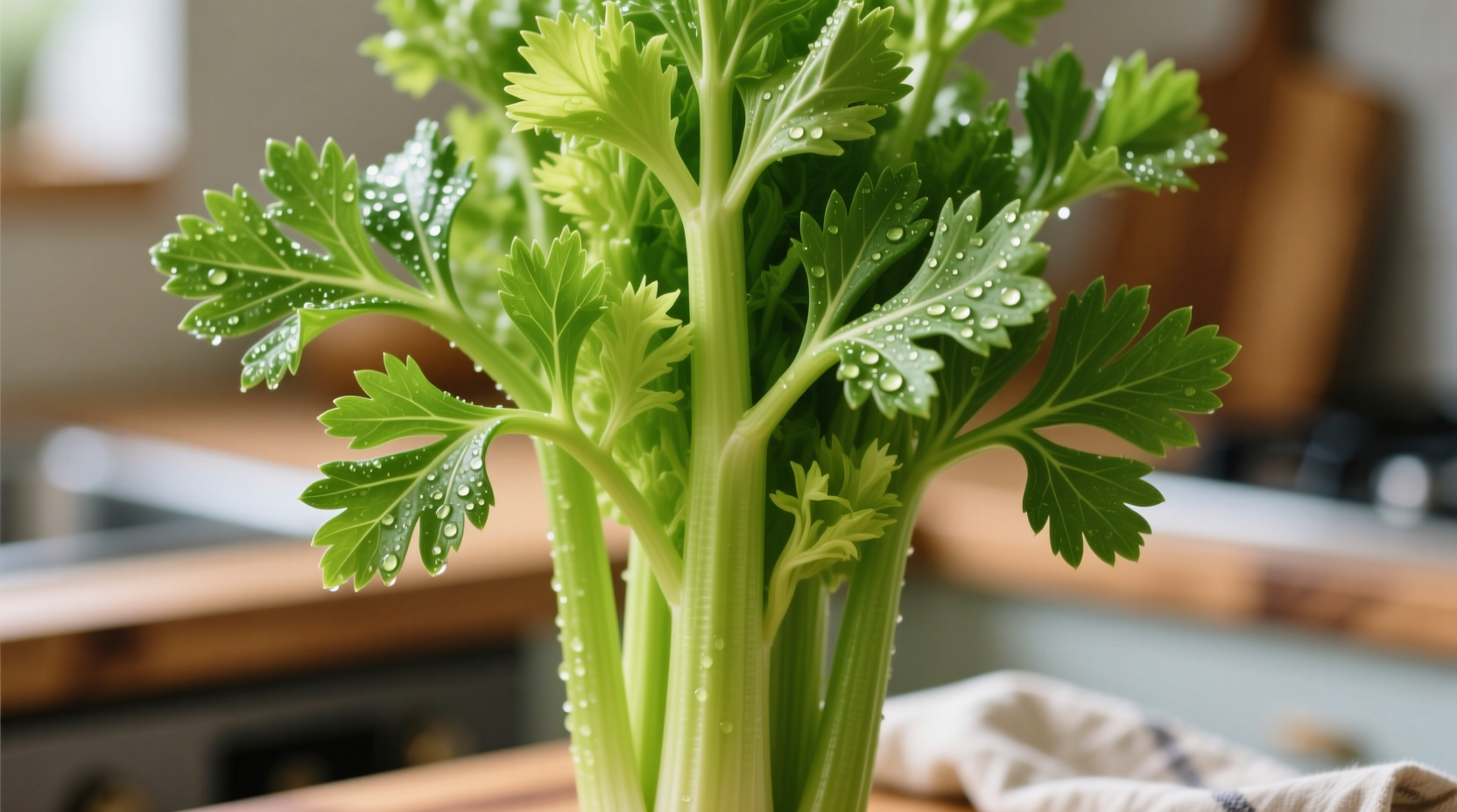 Fresh celery head with vibrant green leaves