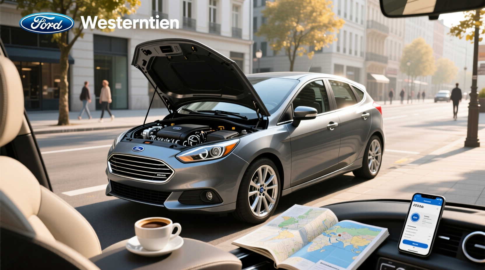 Close-up of Ford Focus 2018 engine bay showing 1.6L Sigma engine