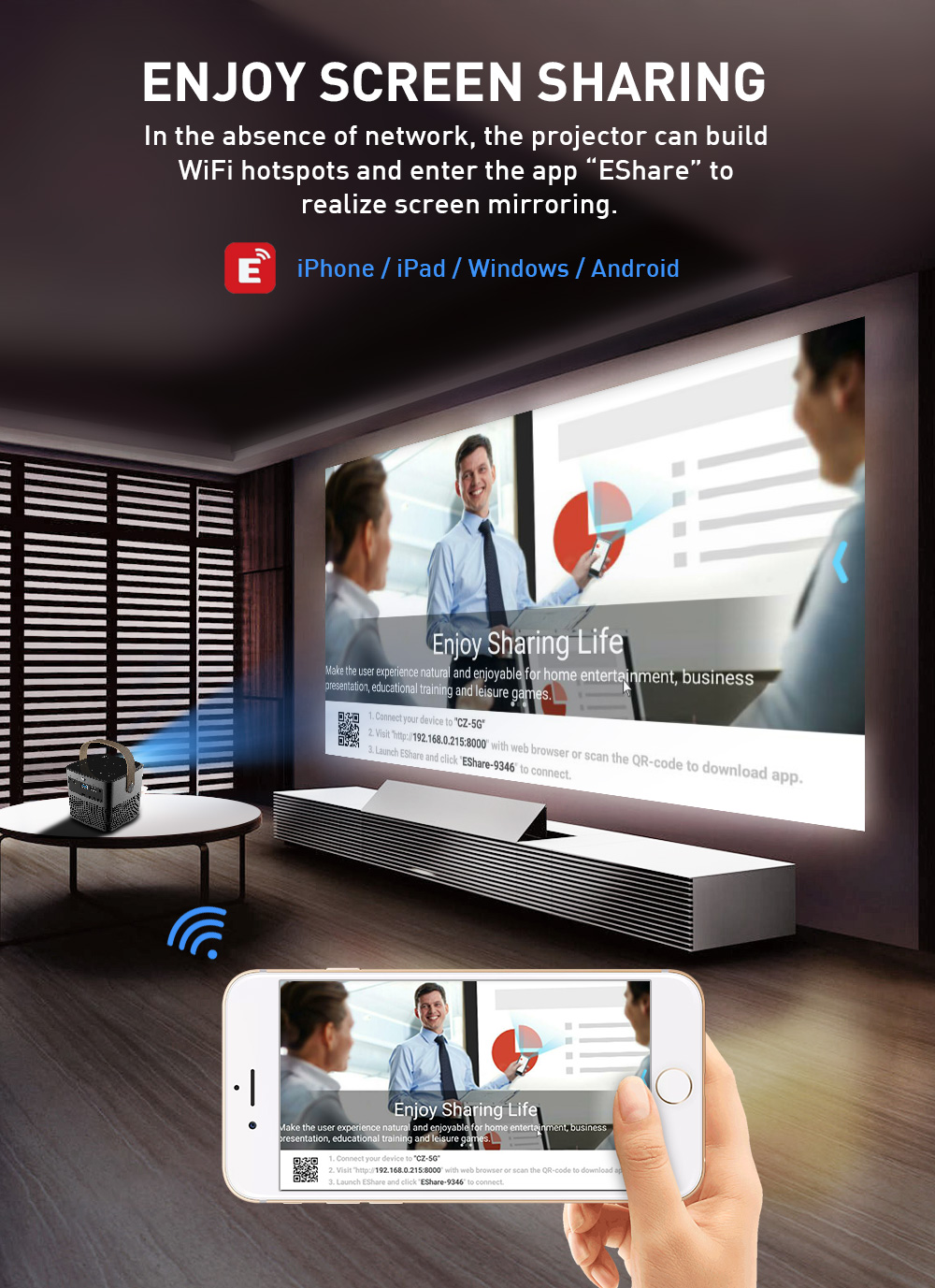 Full HD 1920*1080 WIFI  BT Projector Short throw 4K 1080p DLP Projector for Home Cinema