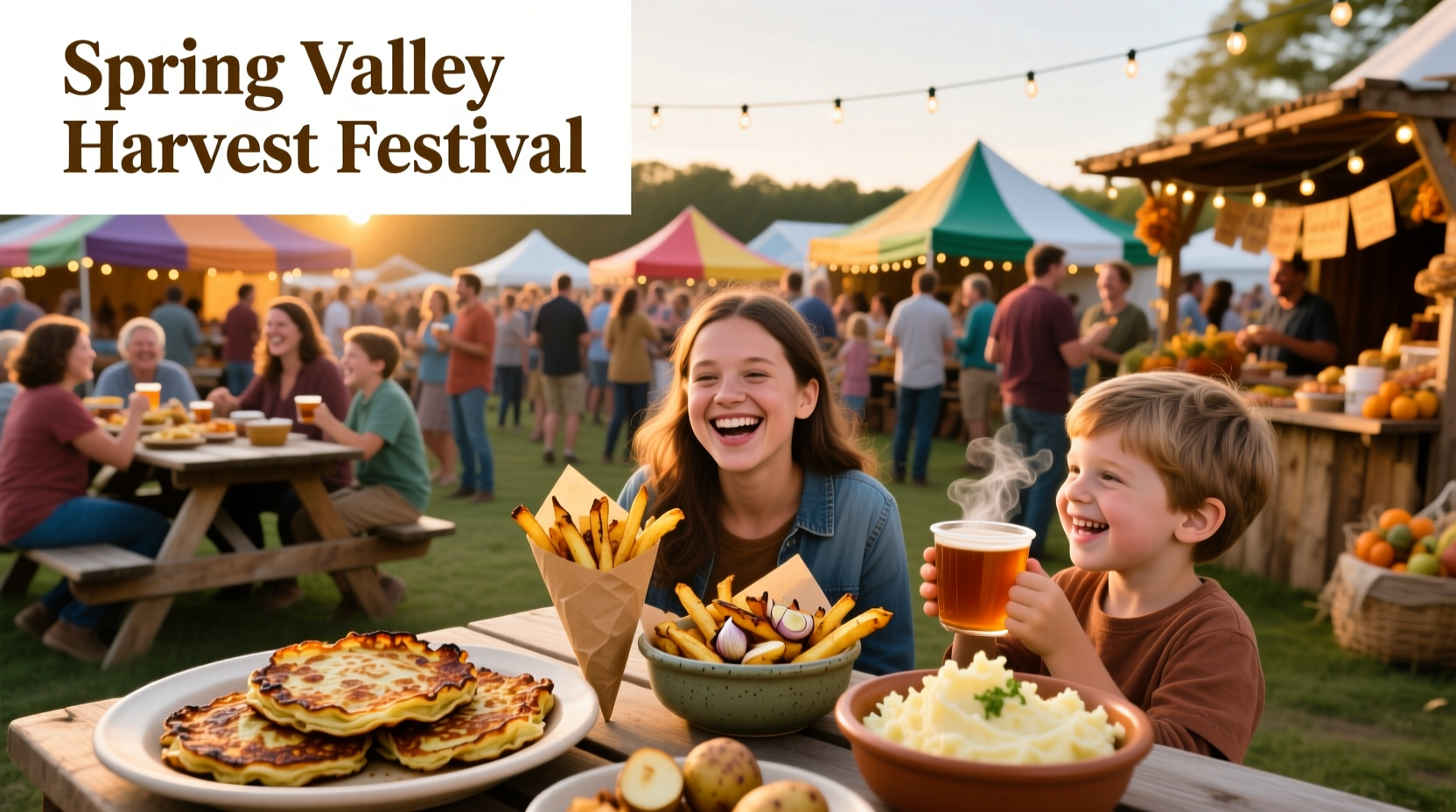 Crowd enjoying potato dishes at Spring Valley festival